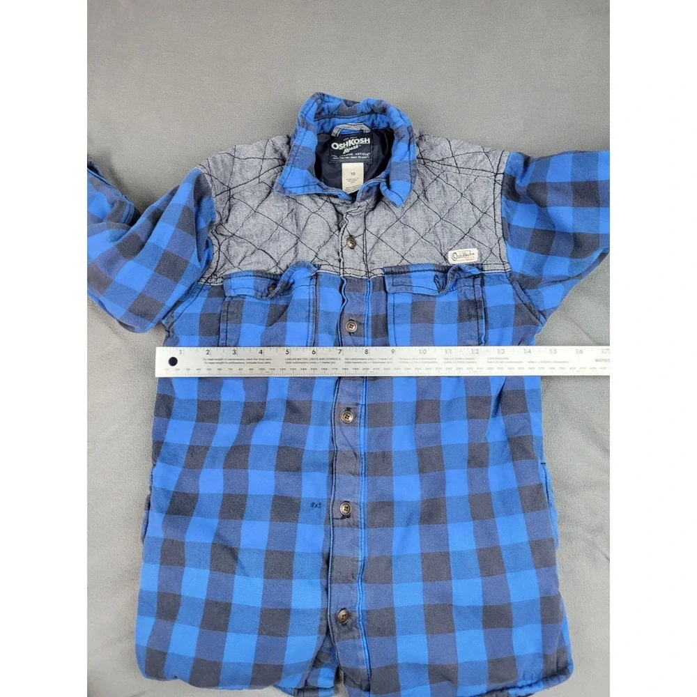 Oshkosh Bgosh Flannel lined Shirt Kids 10‎ Blue Check Plaid Outdoor Lightweight